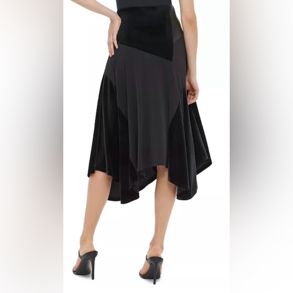 Calvin Klein asymmetrical skirt with faux leather and lush velvet panels - Picture 3 of 3